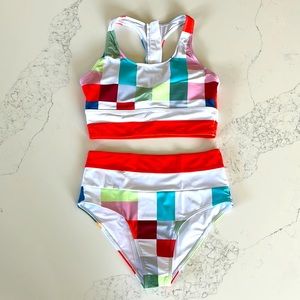 Color-block High Waisted Swim Suite Small